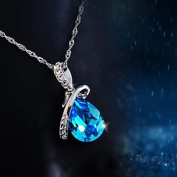 Crystal Necklace w/ Blue Crystal Icicle Prism Point Pendant, Handcrafted