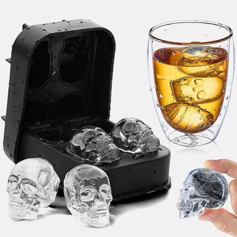 VEVOR Skull Ice Cube Tray, 4-Grid Skull Ice Ball Maker, Flexible Black  Silicone Ice Tray