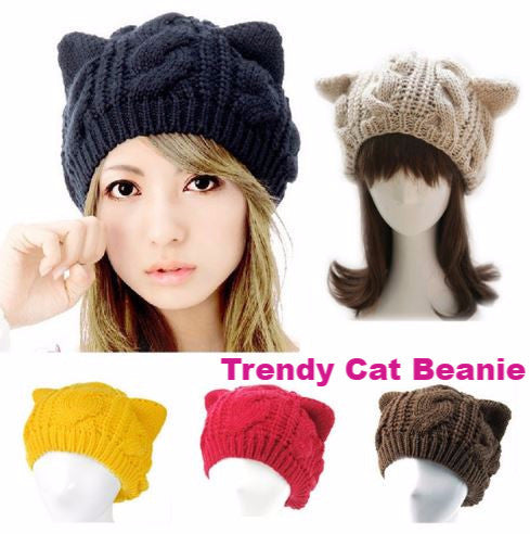 Cat Ear Hand-Knitted Beanie