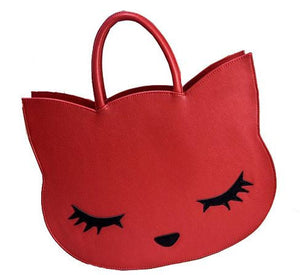 Faux Leather Cat Handbag in Red, Pink & Black Colors