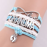 Grandma Infinity Love Sweet Baby Feet Charm Rope Bracelet