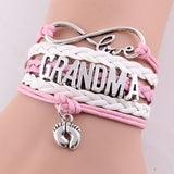 Grandma Infinity Love Sweet Baby Feet Charms Rope Bracelet Wrap Leather Bracelets Giveaway