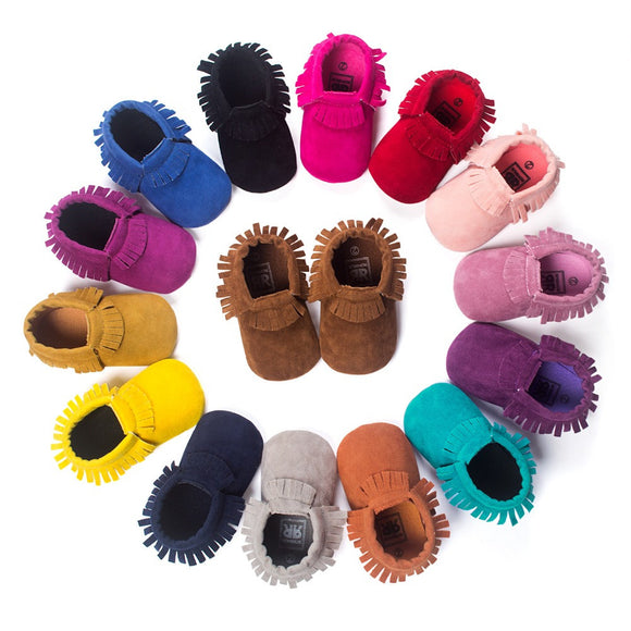 PU Suede Leather Newborn Baby Boy Girl Baby Moccasins Soft Moccs Shoes Bebe Fringe Soft Soled Non-slip Footwear Crib Shoes - Free + Shipping