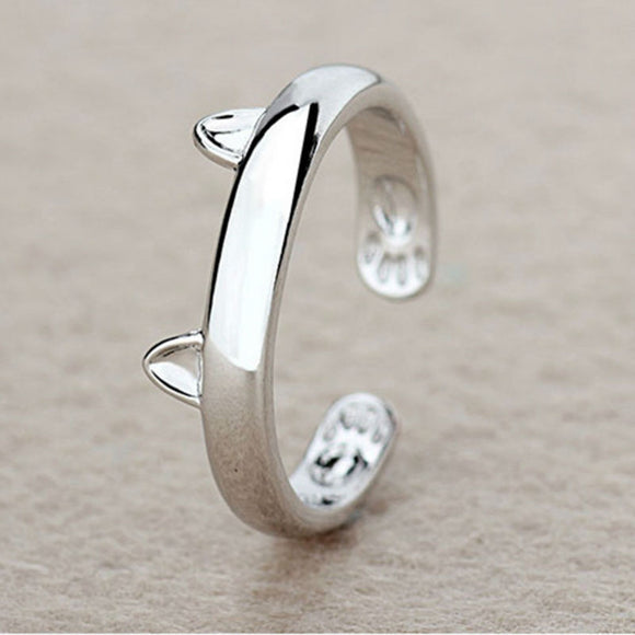 Silver Plated Cat Ear and Paws Ring