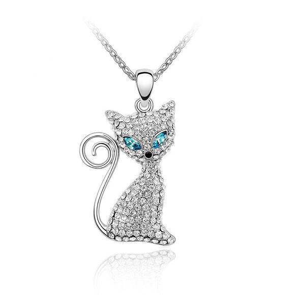 Rhinestone Crystal Cat Pendant Necklace