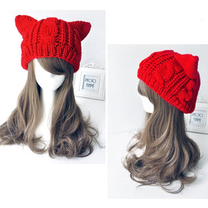 Cat Ear Hand-Knitted Beanie - Free + Shipping