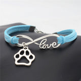 Dog Lover Paw Charm or Heart Pendant Leather Infinity Love Bracelet