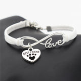 Dog Lover Paw Charm or Heart Pendant Leather Infinity Love Bracelet